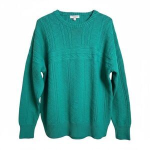 Handmade by Linda Cable Knit Crew Neck Pullover Fisherman Sweater Green Sz Large